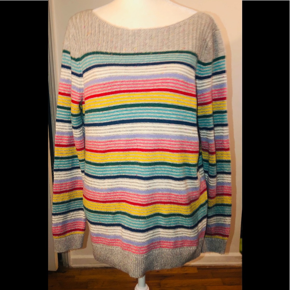Talbots Classic Gray Candy Striped Sweater